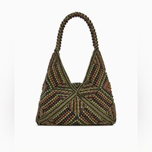 Zara Beaded Hobo Bag in Army Green, Brown & Black